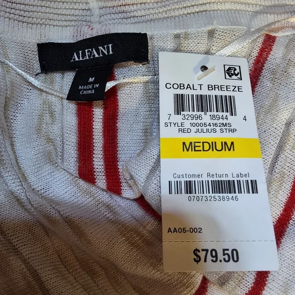 NWT ALFANI IVORY STRIPE LONG SLEEVE OPEN CARDIGAN TOP - Picture 7 of 11